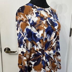 Zara Blue and Brown Abstract Blouse